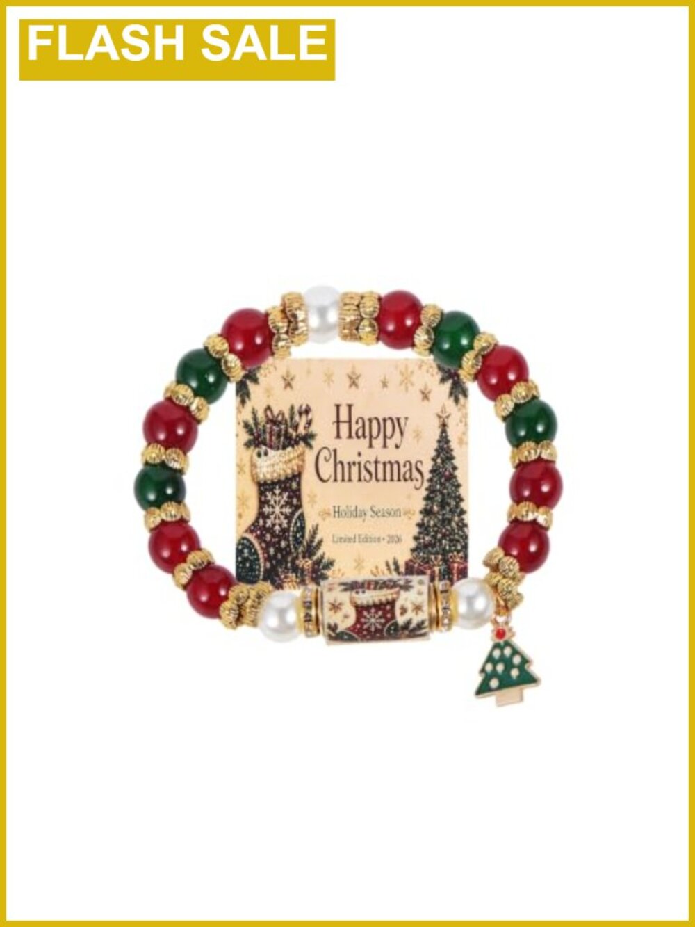 Natural Stone Beaded Stretch Bracelet Christmas Charm Elastic Women Holiday